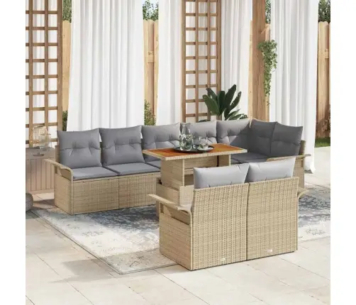 Sodo Sofų Rinkinys Su Saugykla 9 Pcs Smėlio Poli Ratanas