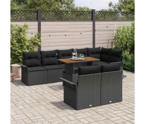 Sodo Sofų Rinkinys Su Saugykla 9 Pcs Juoda Poli Ratanas