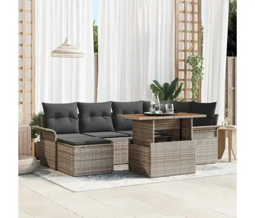 Sodo Sofų Rinkinys Su Saugykla 7 Pcs Pilka Poli Ratanas