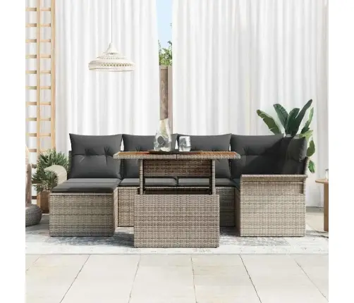 Sodo Sofų Rinkinys Su Saugykla 7 Pcs Pilka Poli Ratanas