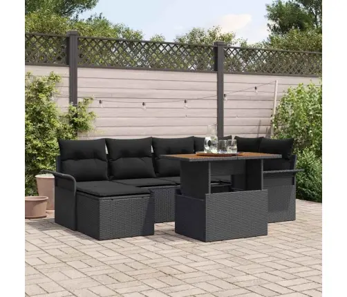 7 Daļu Dārza Dīvānu Komplekts Ar Spilveniem Melna Poli Rotangpalma Vidaxl