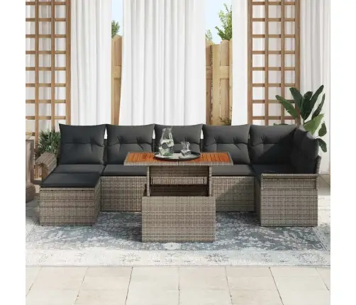 Sodo Sofų Rinkinys Su Saugykla 8 Pcs Pilka Poli Ratanas