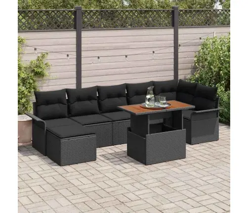 Sodo Sofų Rinkinys Su Saugykla 8 Pcs Juoda Poli Ratanas