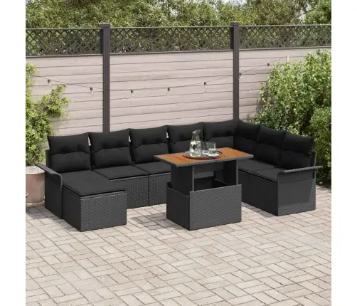 Sodo Sofų Rinkinys Su Saugykla 9 Pcs Juoda Poli Ratanas