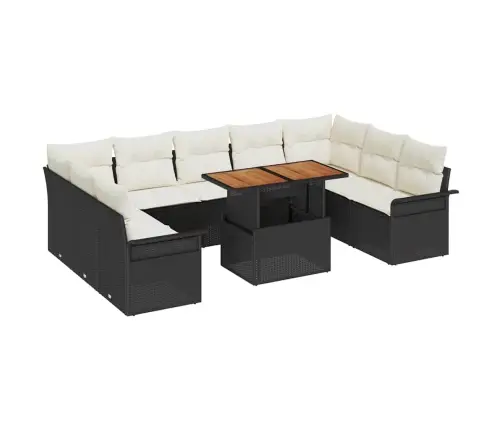 10 Gab. Dārza Dīvānu Komplekts Ar Spilveniem Melns Poli Rotangpalma Vidaxl