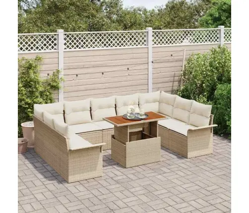 Sodo Sofų Rinkinys Su Saugykla 10 Pcs Smėlio Poli Ratanas