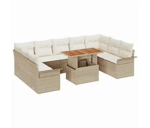 Sodo Sofų Rinkinys Su Saugykla 10 Pcs Smėlio Poli Ratanas