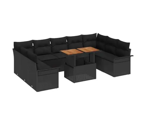 Sodo Sofų Rinkinys Su Saugykla 10 Pcs Juoda Poli Ratanas