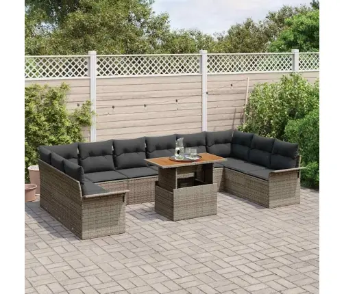 Sodo Sofų Rinkinys Su Saugykla 11 Pcs Pilka Poli Ratanas