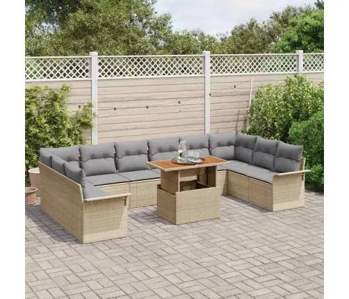 Sodo Sofų Rinkinys Su Saugykla 11 Pcs Smėlio Poli Ratanas