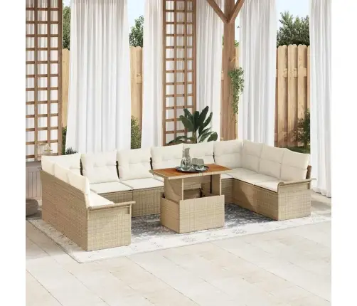 Dārza Dīvānu Komplekts 11 Pcs Bēša Poliūtu Rotangpalma Vidaxl