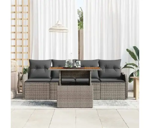 5 Daļu Dārza Dīvānu Komplekts Ar Spilveniem Pelēks Polietilēna Rotangpalma Vidaxl