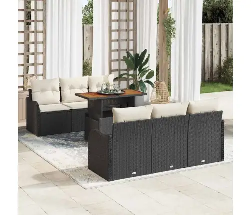 7 Gabalu Dārza Sofa Komplekts Ar Spilveniem Melns Poli Rotangpalma Vidaxl