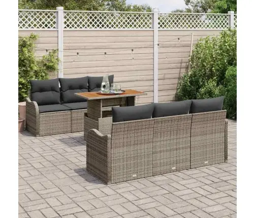 7 Daļu Dārza Dīvānu Komplekts Ar Spilveniem Pelēks Poli Ratans Vidaxl