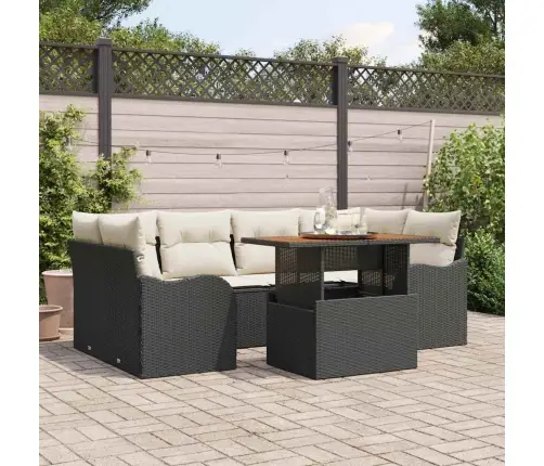 7 Gabalu Dārza Sofa Komplekts Ar Spilveniem Melnā Poli Rotangpalmas Vidaxl