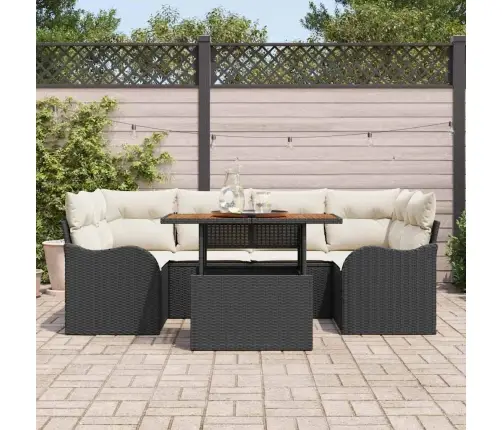 7 Gabalu Dārza Sofa Komplekts Ar Spilveniem Melnā Poli Rotangpalmas Vidaxl