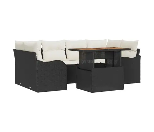 7 Gabalu Dārza Sofa Komplekts Ar Spilveniem Melnā Poli Rotangpalmas Vidaxl