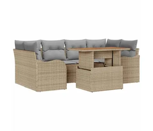 7 Daļīgs Dārza Dīvānu Komplekts Ar Spilveniem Bēšā Poli Rotangpalmas Vidaxl