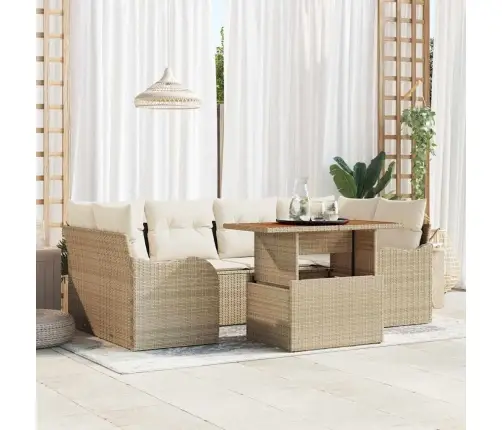 Dārza Dīvānu Komplekts 7 Pcs Bēša Poliūtu Rotangpalma Vidaxl