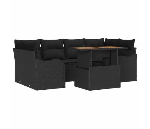 7 Daļu Dārza Dīvānu Komplekts Ar Spilveniem Melnā Poli Rotangpalma Vidaxl