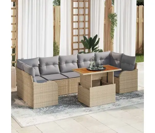 Sodo Sofų Rinkinys Su Saugykla 8 Pcs Smėlio Poli Ratanas