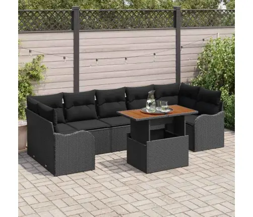 Sodo Sofų Rinkinys Su Saugykla 8 Pcs Juoda Poli Ratanas