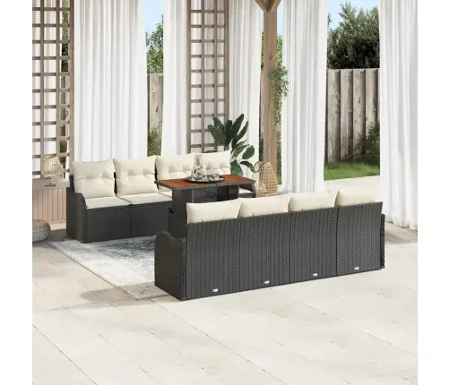 9 Daļu Dārza Dīvānu Komplekts Ar Spilveniem Melnā Poli Rotangpalmas Vidaxl