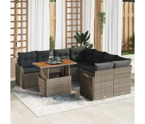 9 Gabalu Dārza Dīvānu Komplekts Ar Spilveniem Pelēkā Poli Rotangpalmas Vidaxl