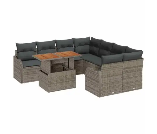 9 Gabalu Dārza Dīvānu Komplekts Ar Spilveniem Pelēkā Poli Rotangpalmas Vidaxl