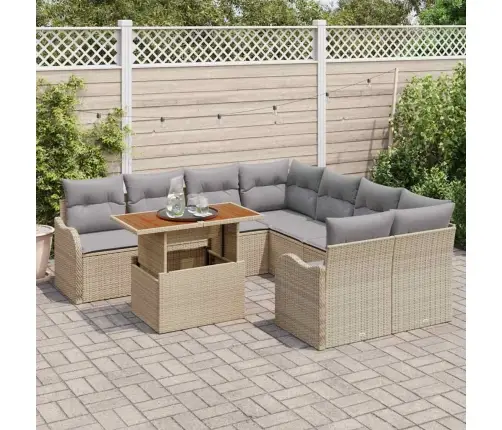 9 Gabalu Dārza Dīvānu Komplekts Ar Spilveniem Bēšā Poli Rotangpalmas Vidaxl