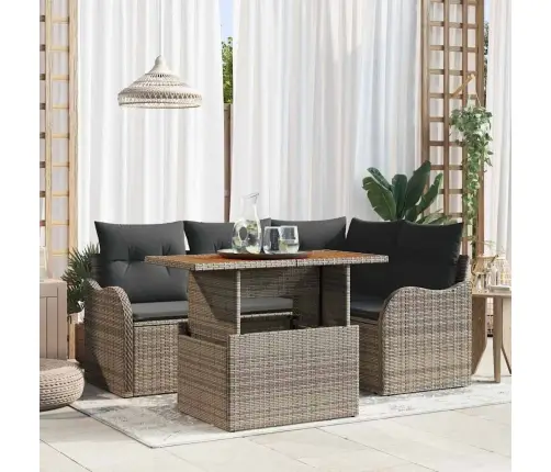 Sodo Sofų Rinkinys Su Saugykla 5 Pcs Pilka Poli Ratanas