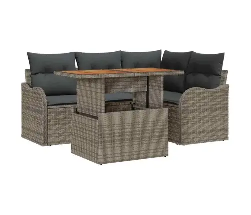 Sodo Sofų Rinkinys Su Saugykla 5 Pcs Pilka Poli Ratanas