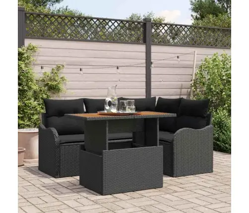 Sodo Sofų Rinkinys Su Saugykla 5 Pcs Juoda Poli Ratanas