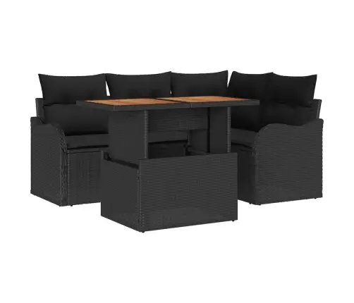 Sodo Sofų Rinkinys Su Saugykla 5 Pcs Juoda Poli Ratanas