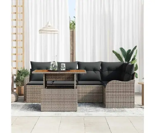 6 Gabalu Dārza Dīvānu Komplekts Ar Spilveniem Pelēkā Poli Rotangpalma Vidaxl