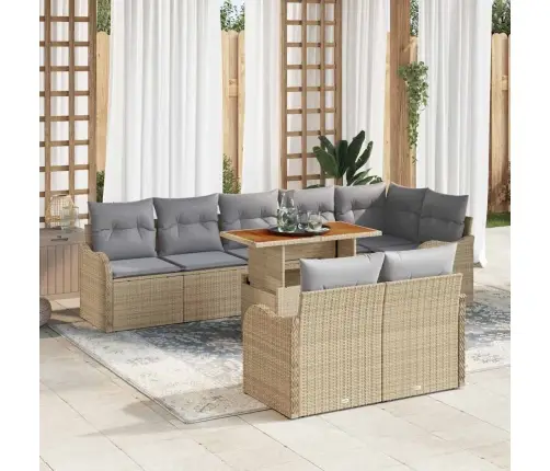 Dārza Dīvānu Komplekts 9 Pcs Bēša Poliūtu Rotangpalma Vidaxl