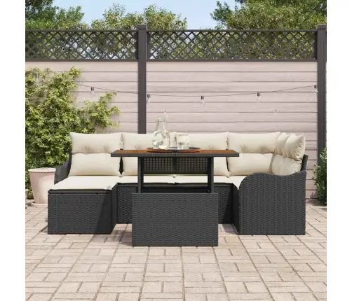 Sodo Sofų Rinkinys Su Saugykla 7 Pcs Juoda Poli Ratanas