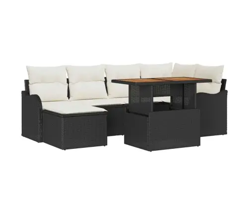 Sodo Sofų Rinkinys Su Saugykla 7 Pcs Juoda Poli Ratanas