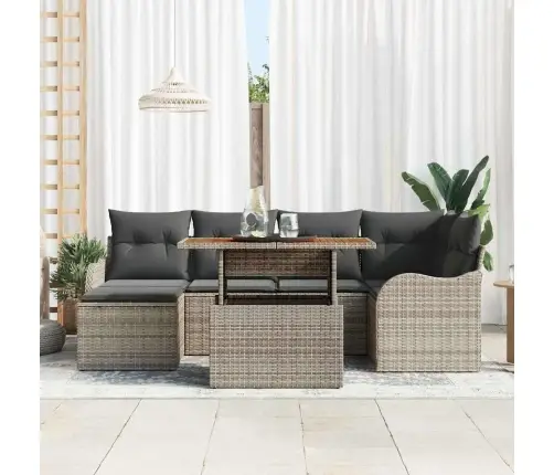 7 Daļu Dārza Dīvānu Komplekts Ar Spilveniem Pelēks Poli Rotangpalma Vidaxl