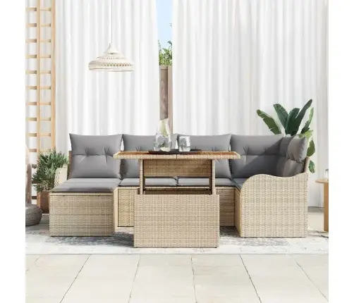 Sodo Sofų Rinkinys Su Saugykla 7 Pcs Smėlio Poli Ratanas