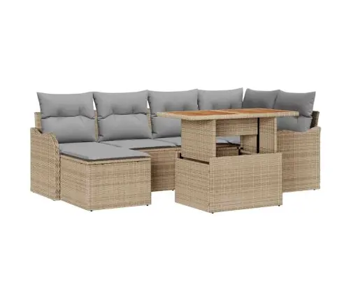 Sodo Sofų Rinkinys Su Saugykla 7 Pcs Smėlio Poli Ratanas