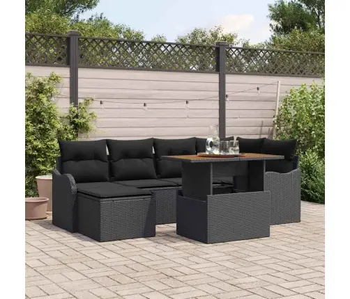 Sodo Sofų Rinkinys Su Saugykla 7 Pcs Juoda Poli Ratanas