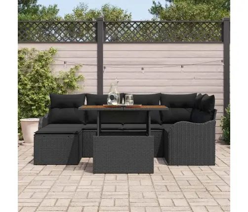 Sodo Sofų Rinkinys Su Saugykla 7 Pcs Juoda Poli Ratanas