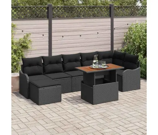 Sodo Sofų Rinkinys Su Saugykla 8 Pcs Juoda Poli Ratanas