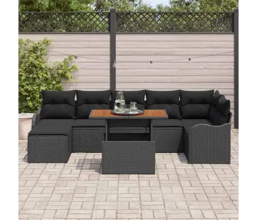 Sodo Sofų Rinkinys Su Saugykla 8 Pcs Juoda Poli Ratanas