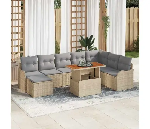 Sodo Sofų Rinkinys Su Saugykla 9 Pcs Smėlio Poli Ratanas