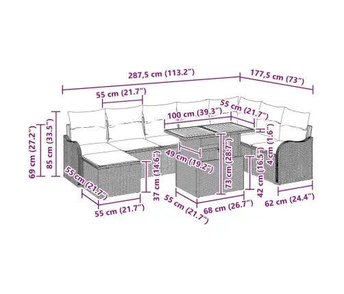 Aia Diivanikomplekt Ladustamisega 9 Pcs Beež Polürooster