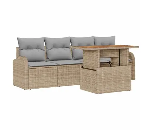 Sodo Sofų Rinkinys Su Saugykla 5 Pcs Smėlio Poli Ratanas