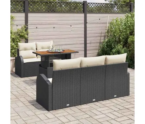 6 Daļu Dārza Dīvānu Komplekts Ar Spilveniem Melns Poli Rotangpalma Vidaxl