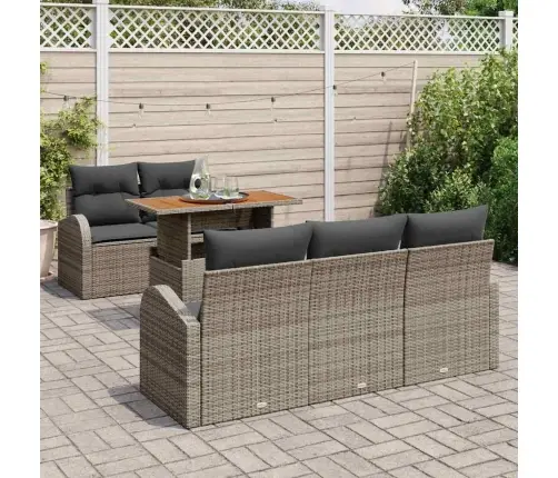 Sodo Sofų Rinkinys Su Saugykla 6 Pcs Pilka Poli Ratanas